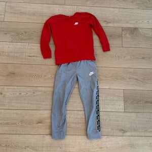 Red and Gray Long Sleeve Top with Leggings